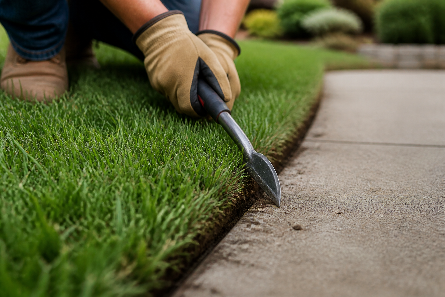 Careful edging along a walkway