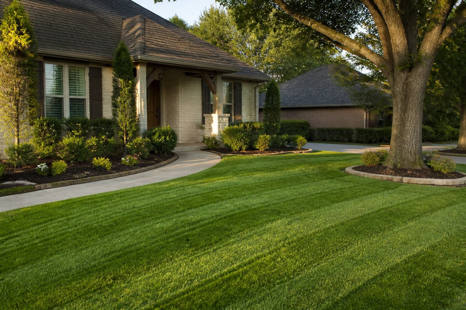 Freshly maintained lawn